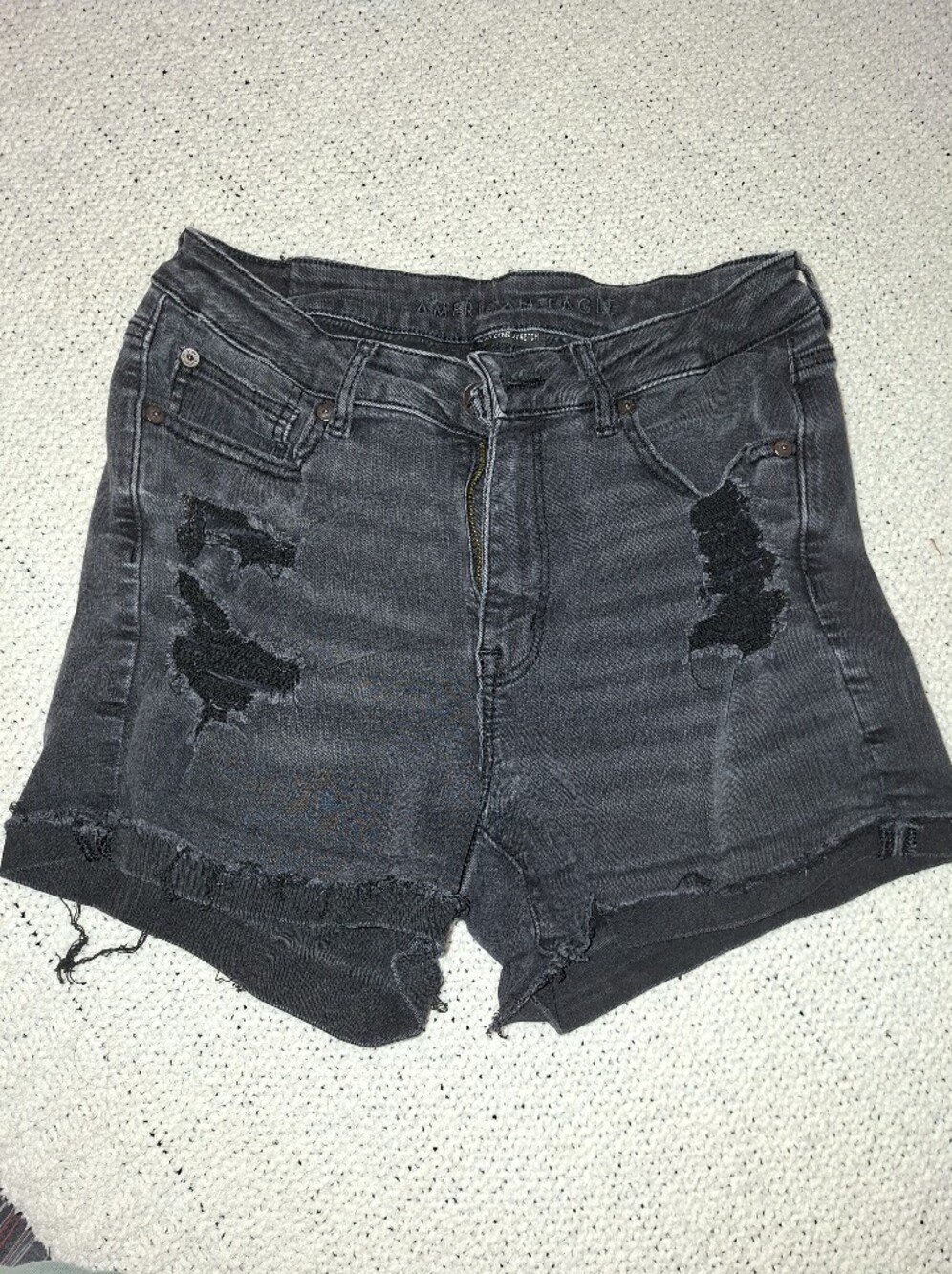 American Eagle Outfitters Black Distressed High-Rise Denim Shorts